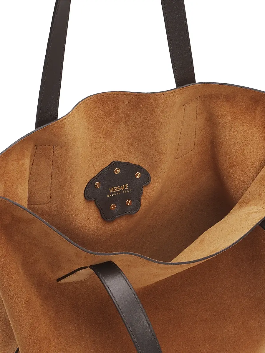 Versace Men's La Medusa Suede Tote - Cognac Gold | Thumbnail 4 Versace Men's La Medusa Suede Tote - Cognac Gold | Thumbnail 4