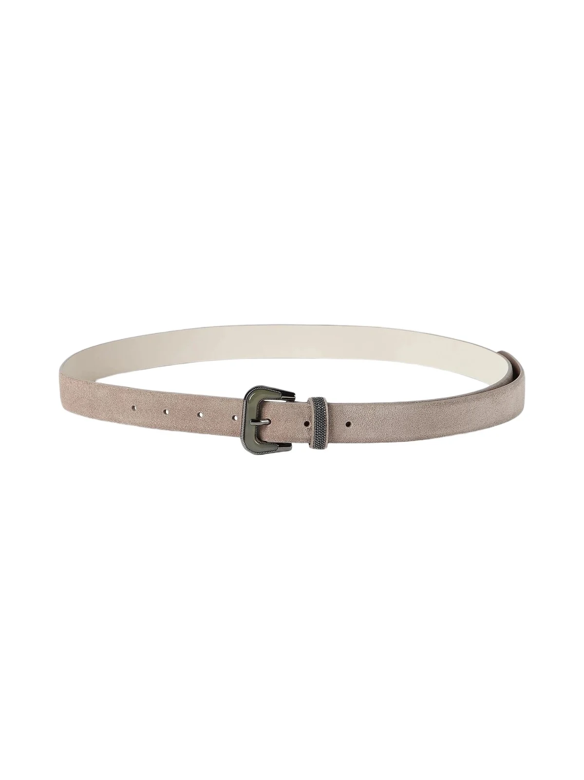Women's Suede Belt with Shiny Loop - Light Brown