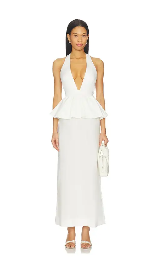 ADRIANA DEGREAS Solid Deep-V Peplum Maxi Dress | Image 1 ADRIANA DEGREAS Solid Deep-V Peplum Maxi Dress | Image 1