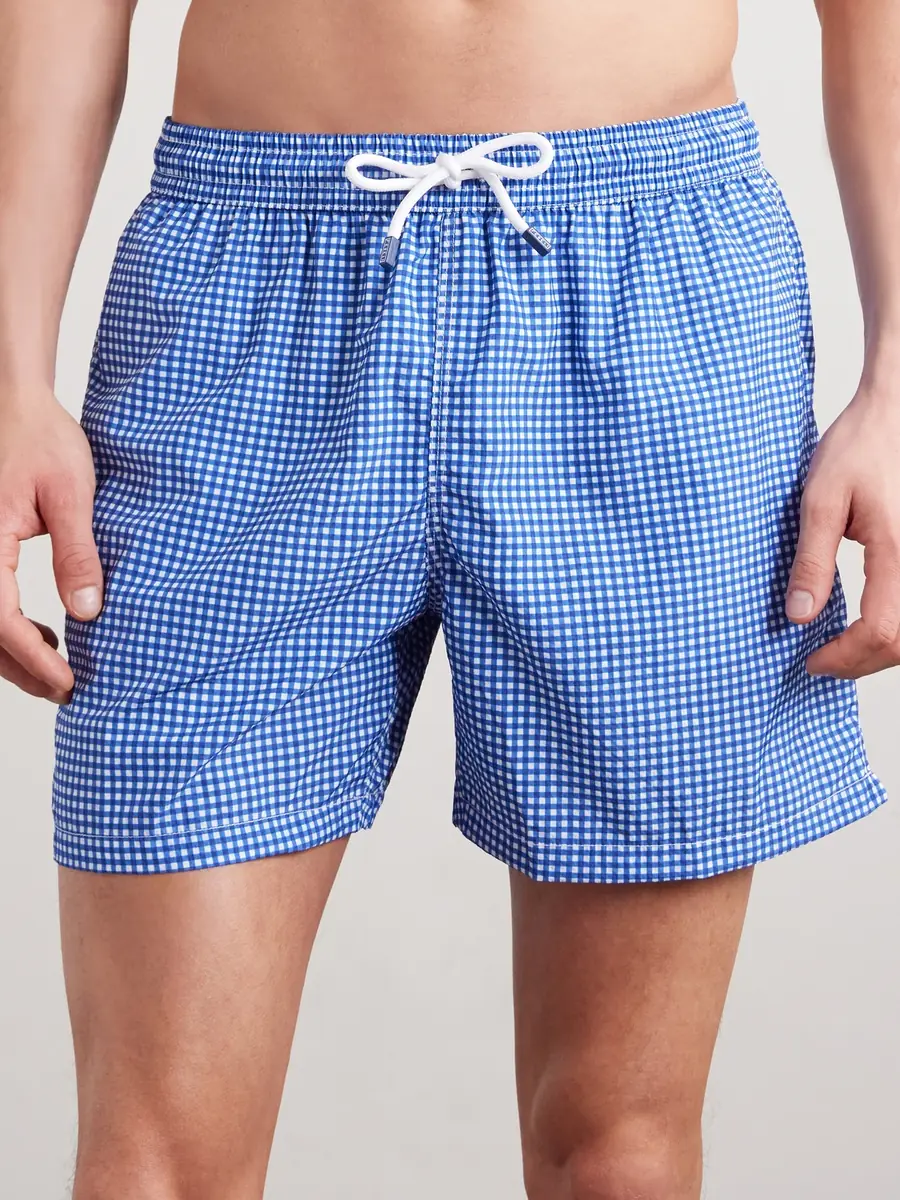 FEDELI Madeira Straight-Leg Mid-Length Gingham Seersucker Swim Shorts - Men | Thumbnail 2 FEDELI Madeira Straight-Leg Mid-Length Gingham Seersucker Swim Shorts - Men | Thumbnail 2