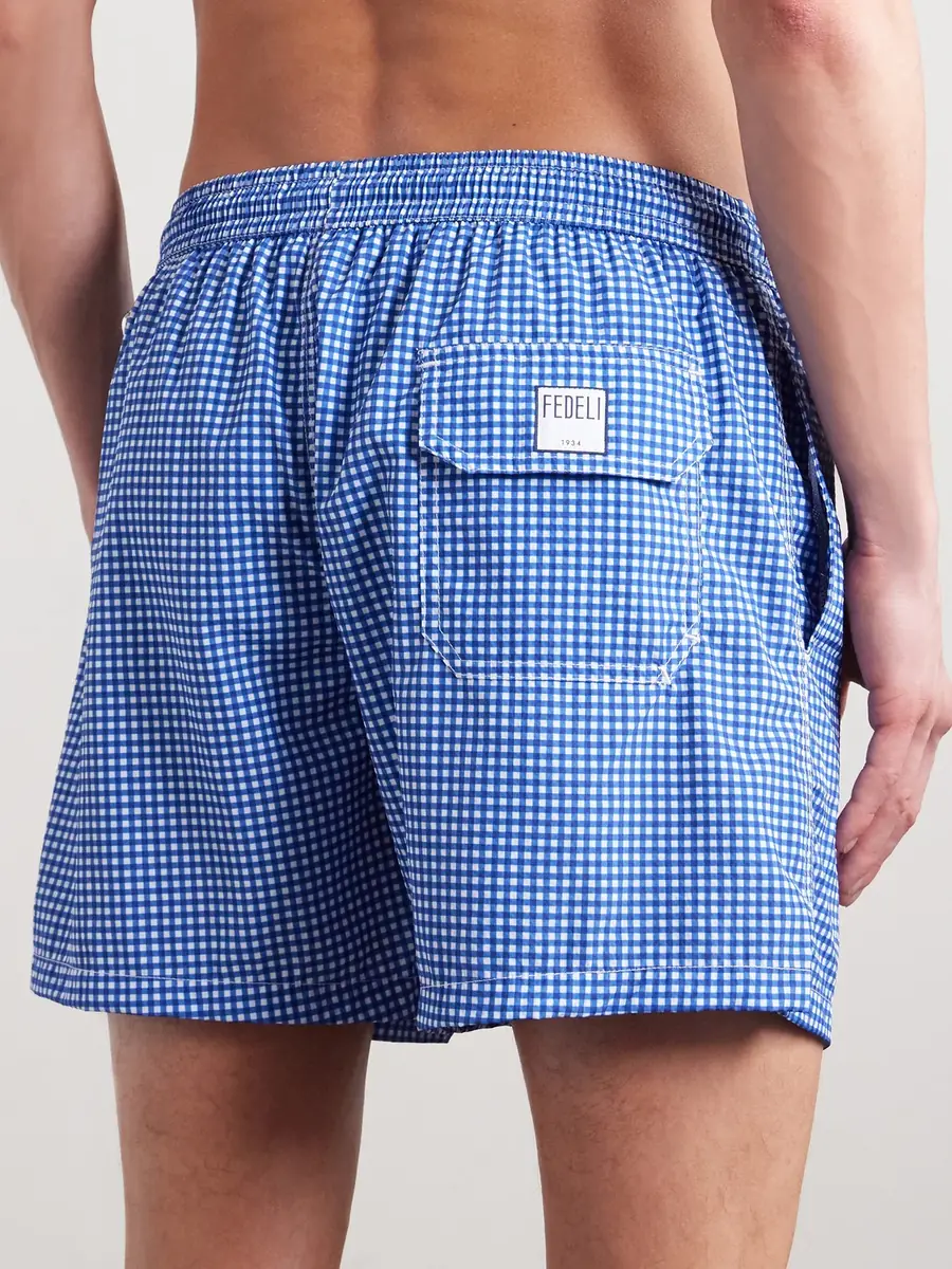 FEDELI Madeira Straight-Leg Mid-Length Gingham Seersucker Swim Shorts - Men | Thumbnail 3 FEDELI Madeira Straight-Leg Mid-Length Gingham Seersucker Swim Shorts - Men | Thumbnail 3