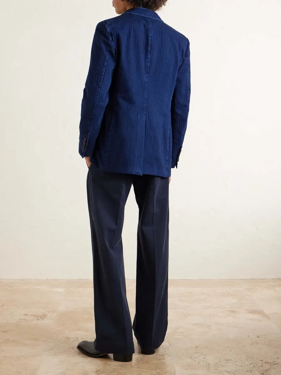 Tom Ford Double-Breasted Herringbone Denim Blazer - Men | Thumbnail 4