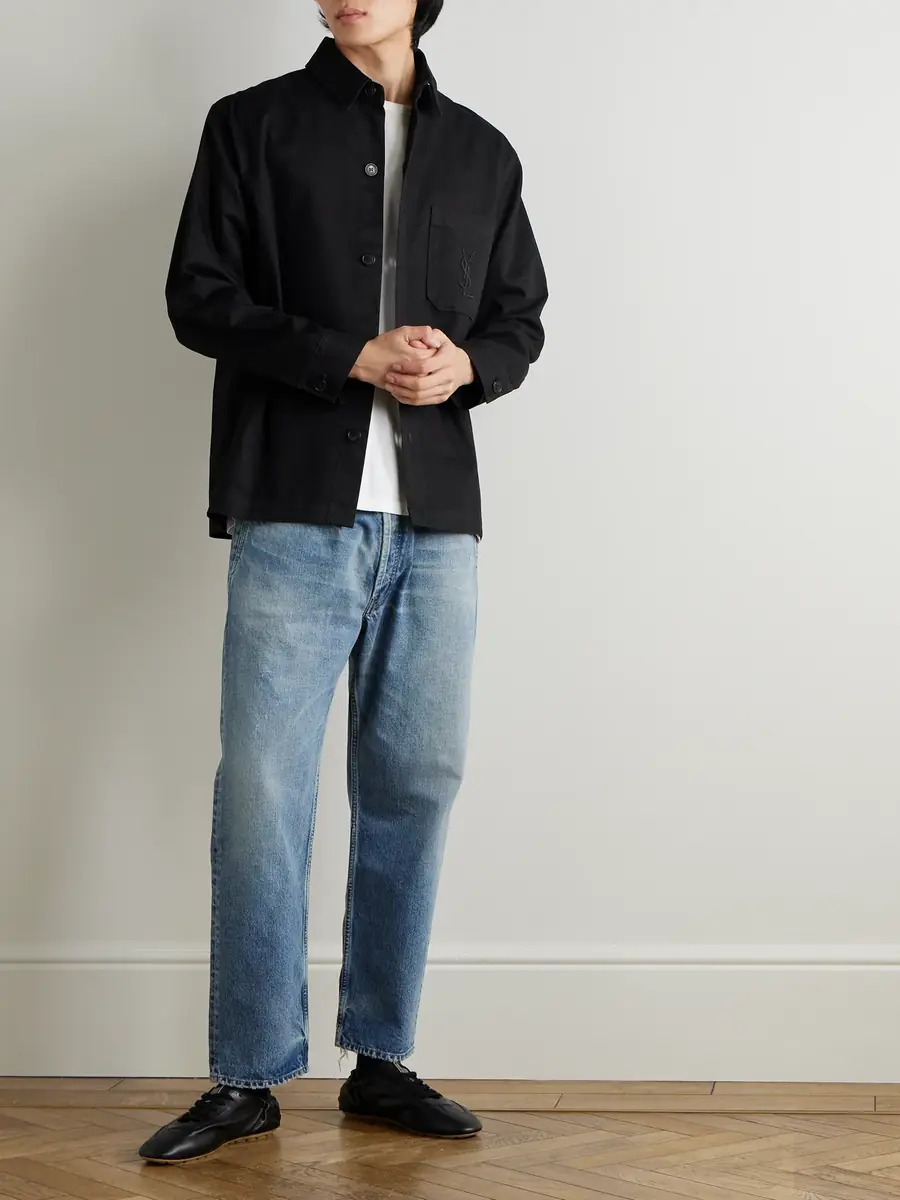 Saint Laurent Logo-Embroidered Cotton and Linen-Blend Gabardine Overshirt - Men | Thumbnail 2 Saint Laurent Logo-Embroidered Cotton and Linen-Blend Gabardine Overshirt - Men | Thumbnail 2