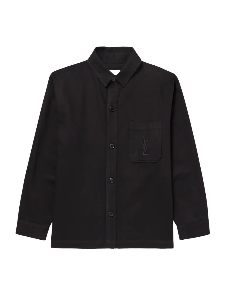 Saint Laurent Logo-Embroidered Cotton and Linen-Blend Gabardine Overshirt - Men | Image 1 Saint Laurent Logo-Embroidered Cotton and Linen-Blend Gabardine Overshirt - Men | Image 1