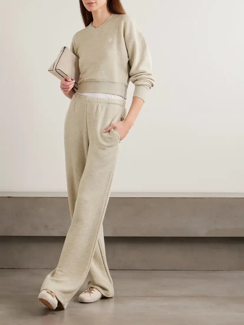 ÉTERNE Embroidered French Cotton-blend Terry Wide-leg Sweatpants | Thumbnail 2