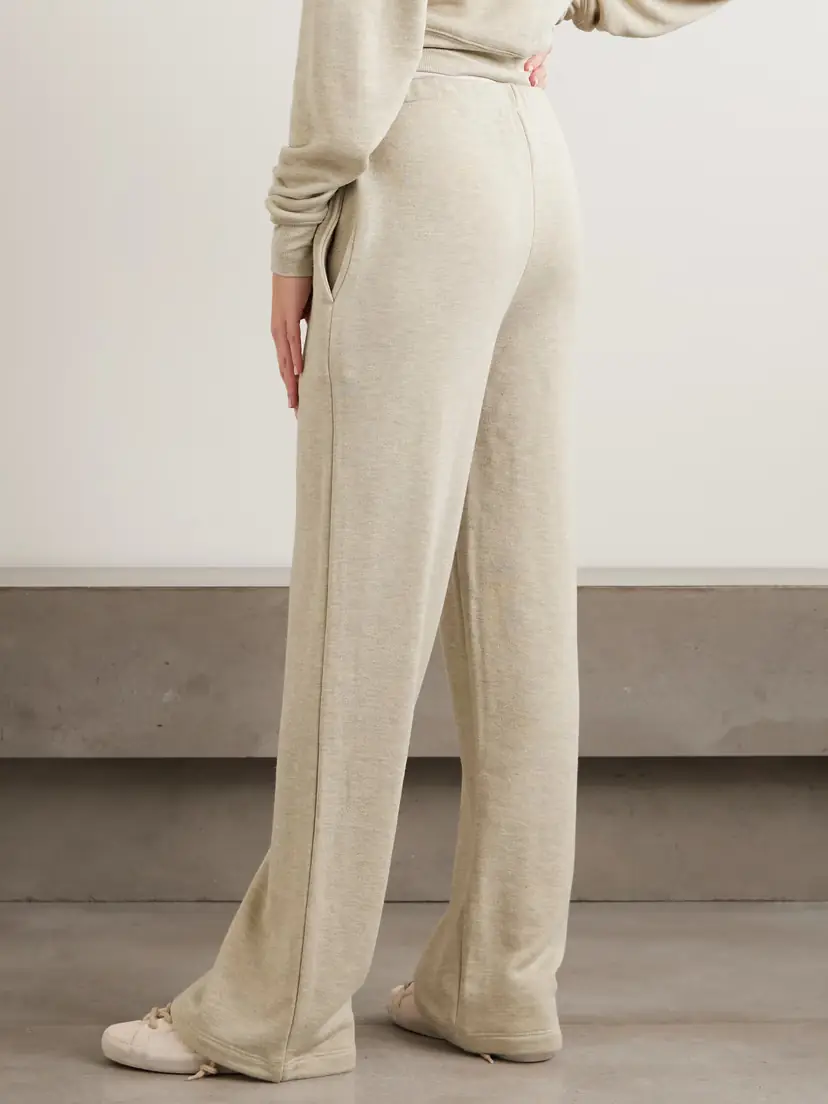 ÉTERNE Embroidered French Cotton-blend Terry Wide-leg Sweatpants | Thumbnail 3