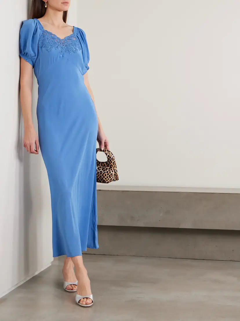 Rixo Ilaria Lace-trimmed Silk Midi Dress | Thumbnail 2 Rixo Ilaria Lace-trimmed Silk Midi Dress | Thumbnail 2