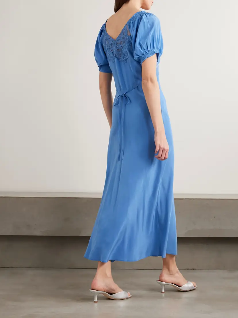 Rixo Ilaria Lace-trimmed Silk Midi Dress | Thumbnail 3 Rixo Ilaria Lace-trimmed Silk Midi Dress | Thumbnail 3