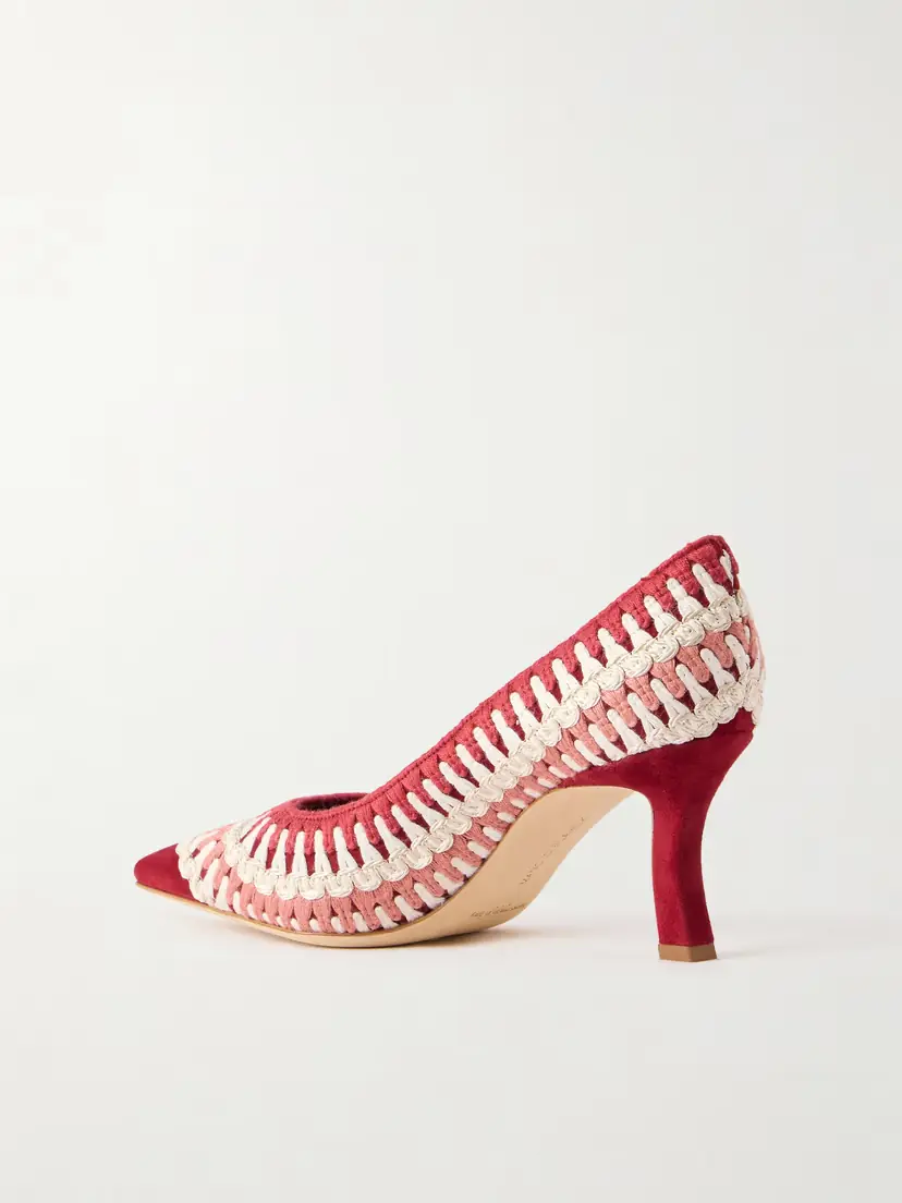 Manolo Blahnik Ombohi 70 Raffia-trimmed Crocheted Pumps | Thumbnail 3