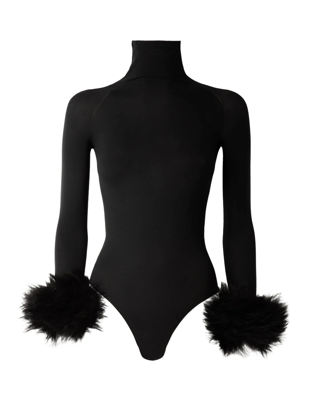 Shearling-trimmed Stretch-jersey Turtleneck Bodysuit
