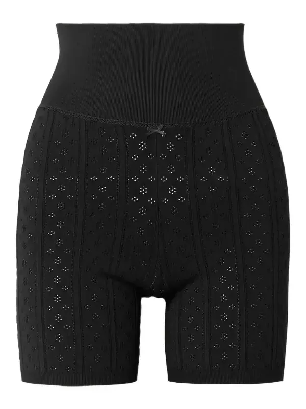 Bow-embellished Pointelle-knit Recycled-jersey Shorts Bow-embellished Pointelle-knit Recycled-jersey Shorts