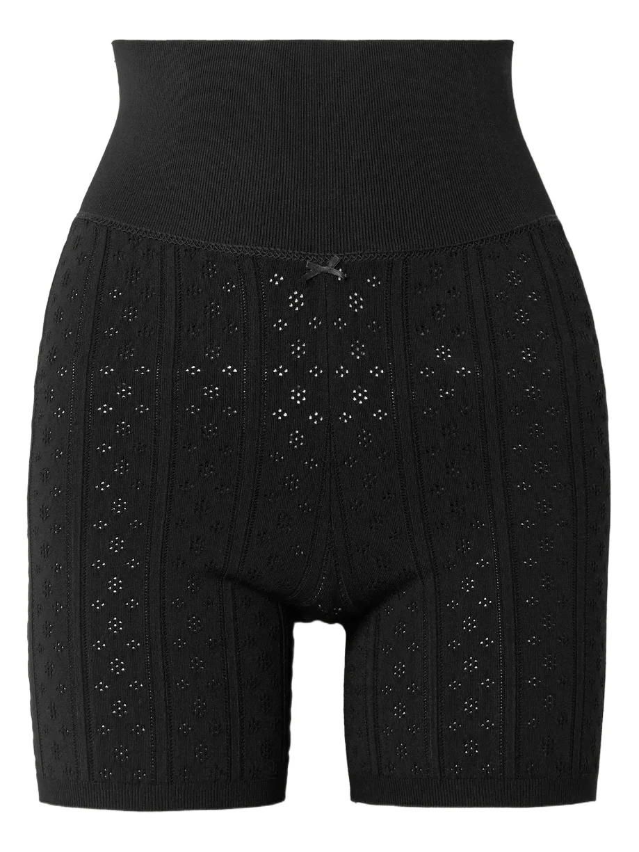 Bow-embellished Pointelle-knit Recycled-jersey Shorts Bow-embellished Pointelle-knit Recycled-jersey Shorts