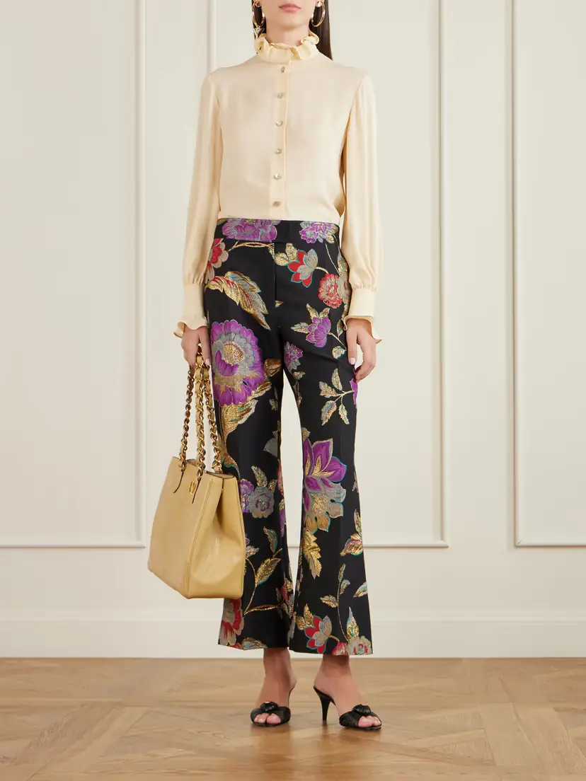 Valentino Garavani Floral-brocade Wool-blend Straight-leg Pants | Thumbnail 2 Valentino Garavani Floral-brocade Wool-blend Straight-leg Pants | Thumbnail 2