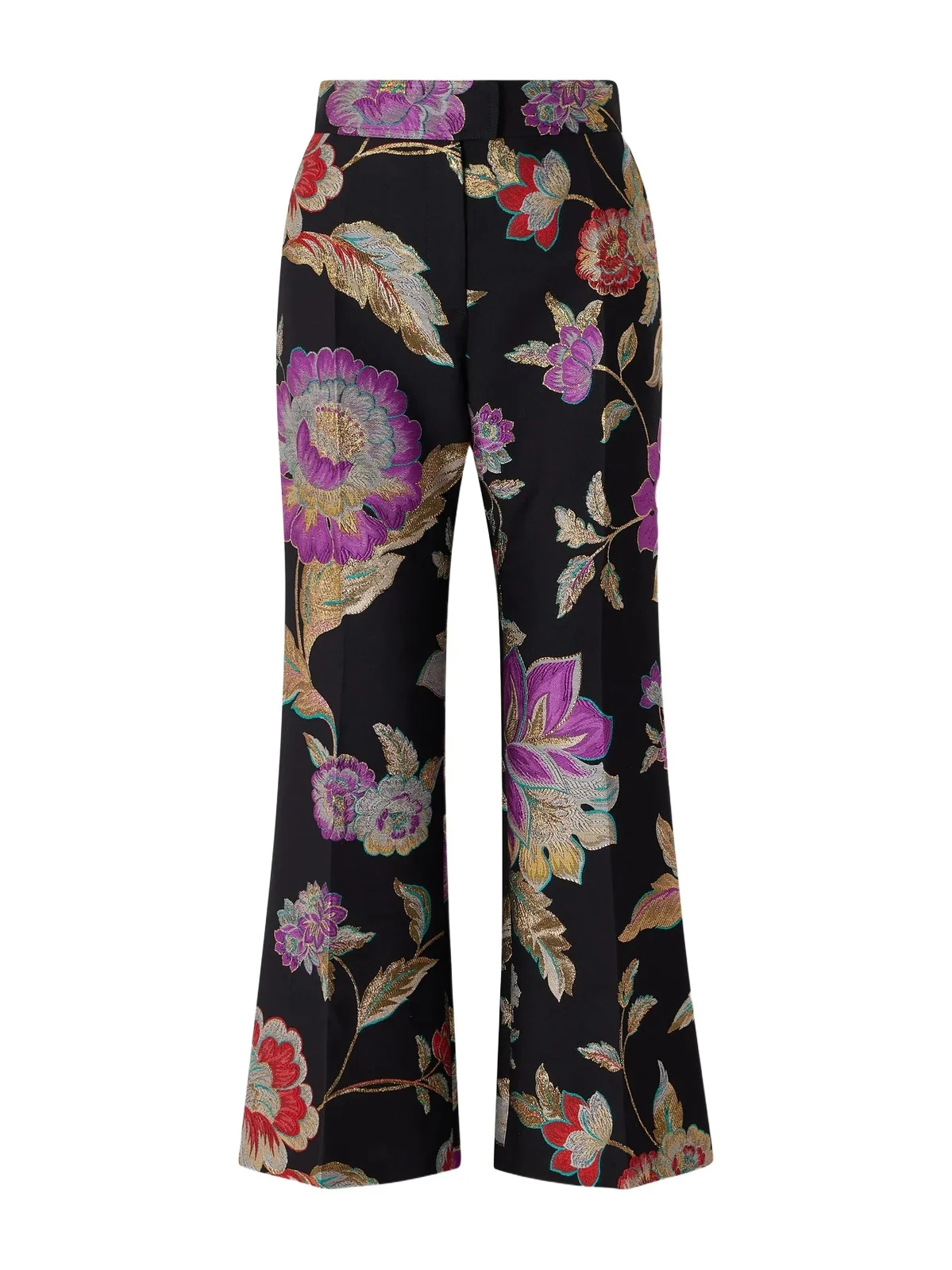 Floral-brocade Wool-blend Straight-leg Pants