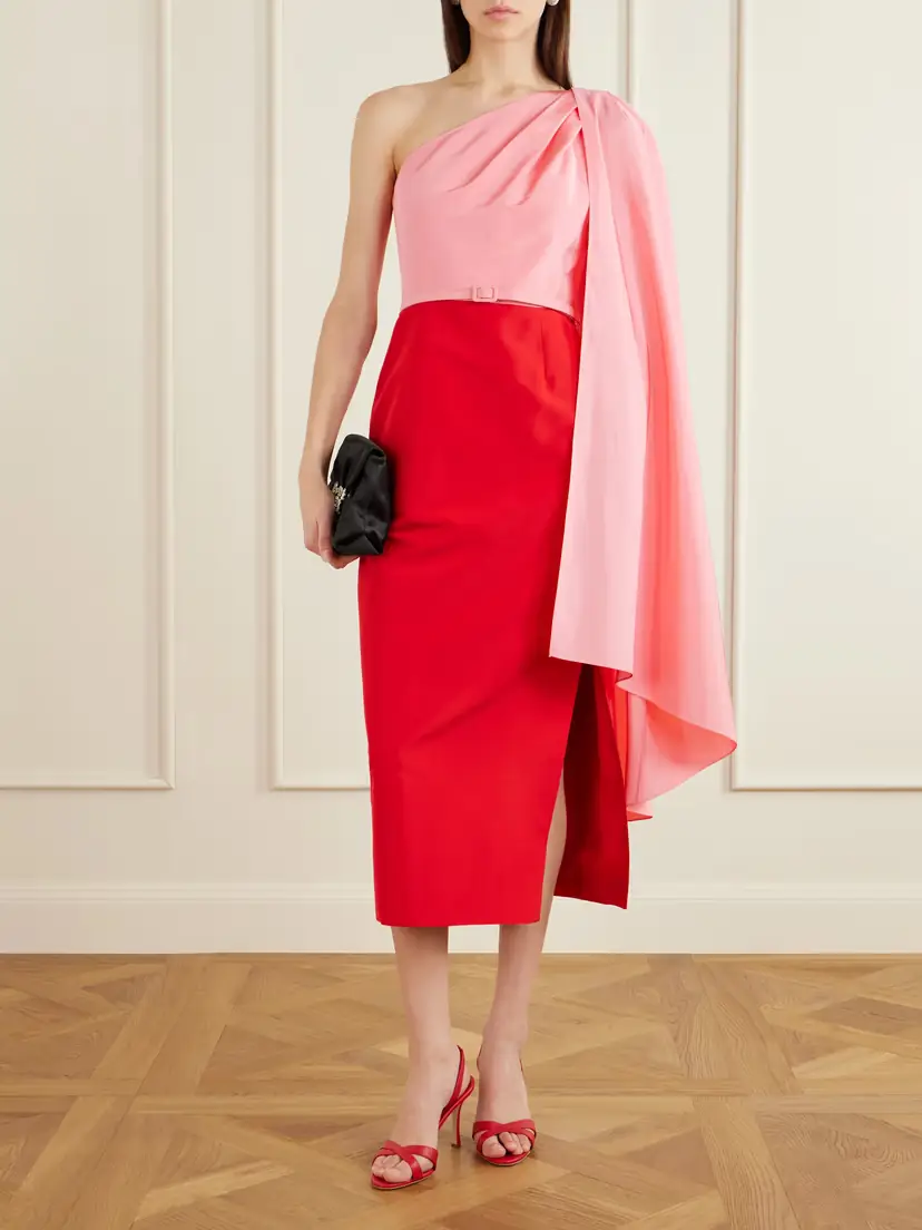 Carolina Herrera Belted Color-block Silk-faille Midi Dress | Thumbnail 2 Carolina Herrera Belted Color-block Silk-faille Midi Dress | Thumbnail 2