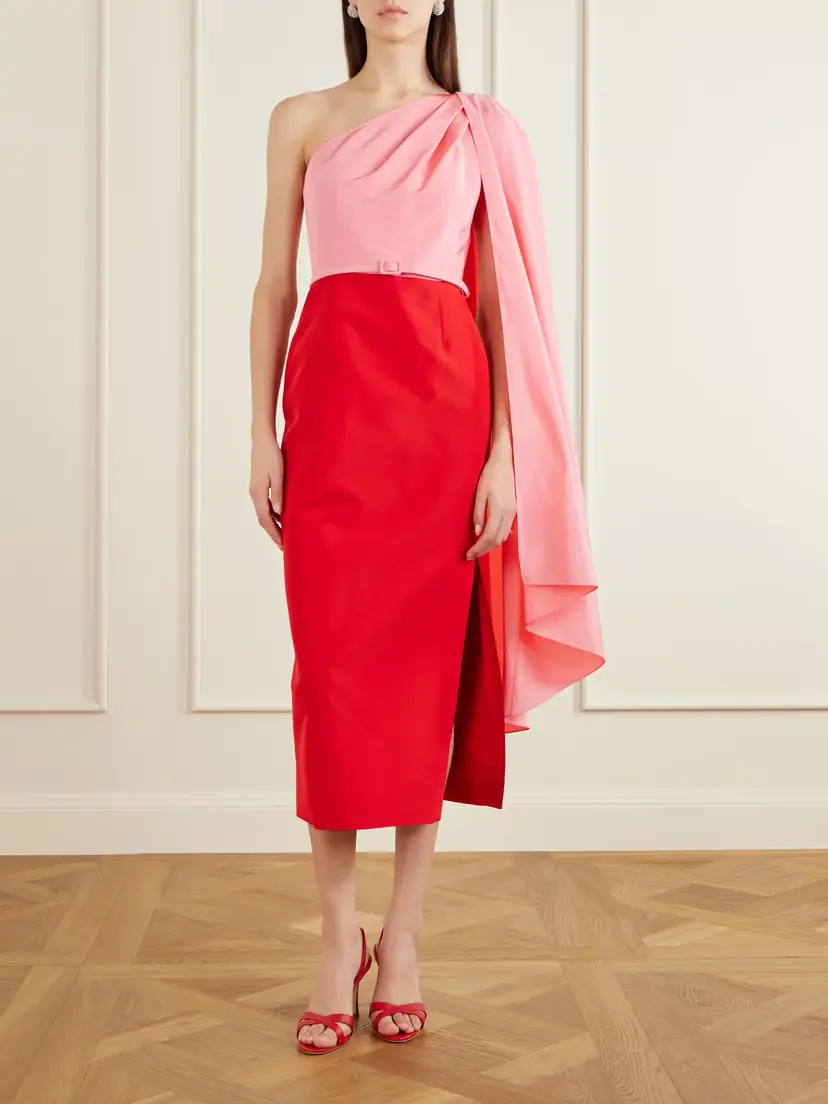 Carolina Herrera Belted Color-block Silk-faille Midi Dress | Thumbnail 3 Carolina Herrera Belted Color-block Silk-faille Midi Dress | Thumbnail 3