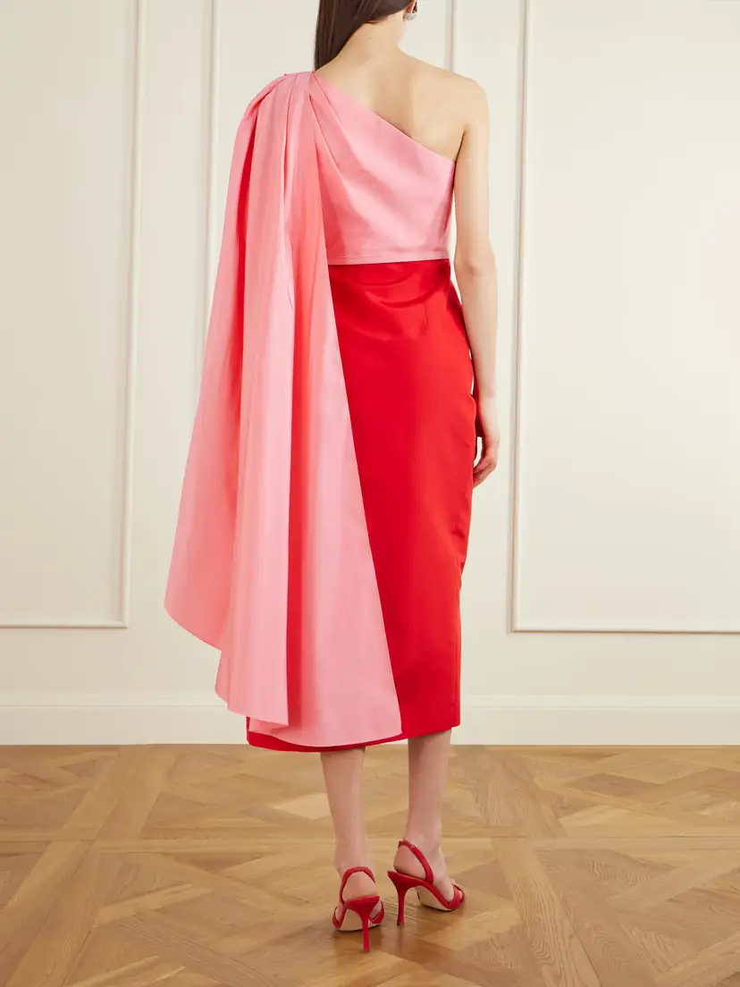 Carolina Herrera Belted Color-block Silk-faille Midi Dress | Thumbnail 4 Carolina Herrera Belted Color-block Silk-faille Midi Dress | Thumbnail 4