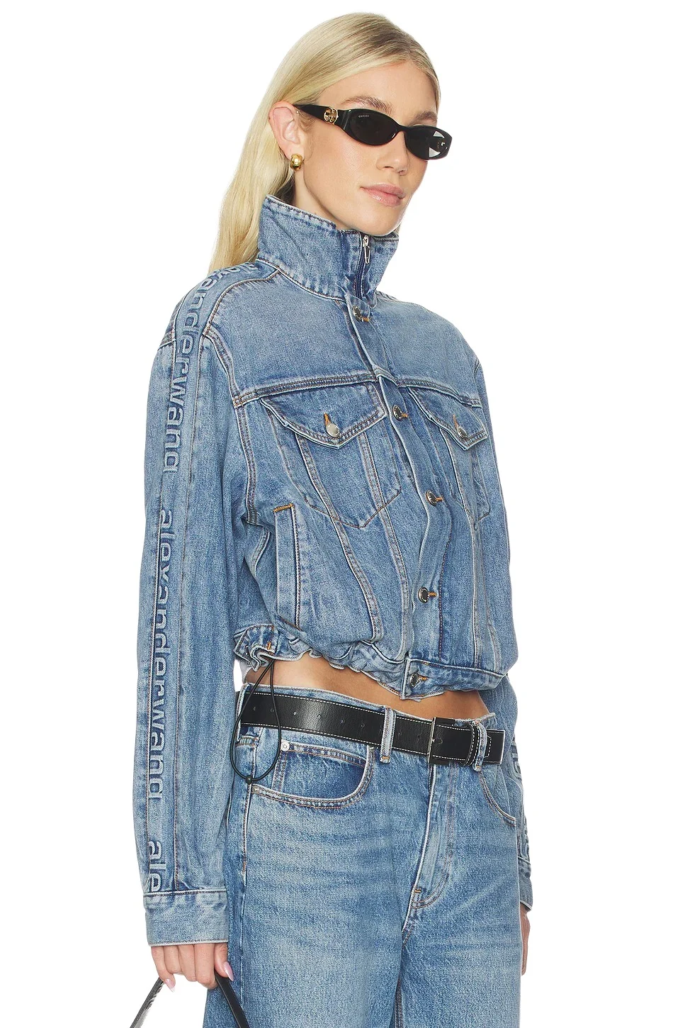 Alexander Wang Denim Track Jacket With Embossed Logo Panel