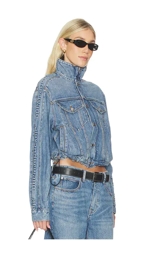 Alexander Wang Denim Track Jacket With Embossed Logo Panel