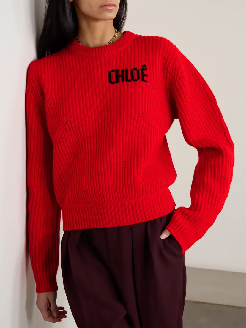 Chloé Logo-detailed Ribbed Wool And Cashmere-blend Sweater | Thumbnail 3 Chloé Logo-detailed Ribbed Wool And Cashmere-blend Sweater | Thumbnail 3