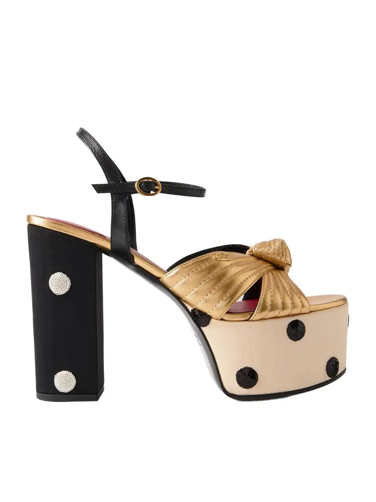 Valentino Garavani Crasher 125 Knot-detailed Sequined Moiré And Leather Platform Sandals | Image 1 Valentino Garavani Crasher 125 Knot-detailed Sequined Moiré And Leather Platform Sandals | Image 1