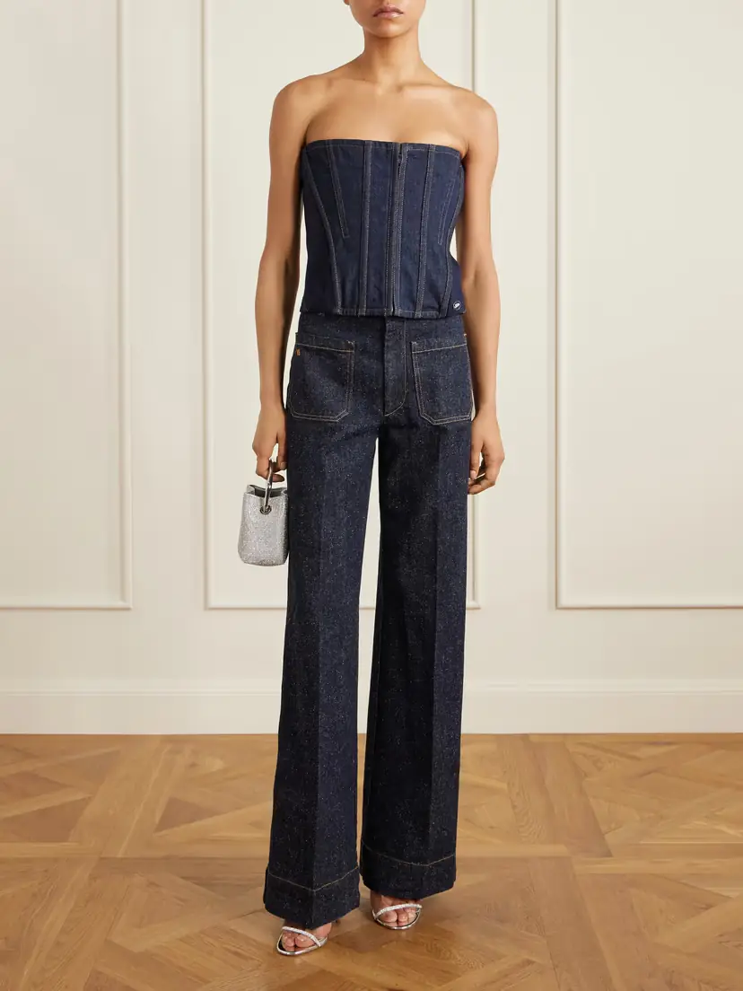 Jean Paul Gaultier Ribbed Wool-blend Trimmed Denim Corset Top | Thumbnail 2 Jean Paul Gaultier Ribbed Wool-blend Trimmed Denim Corset Top | Thumbnail 2