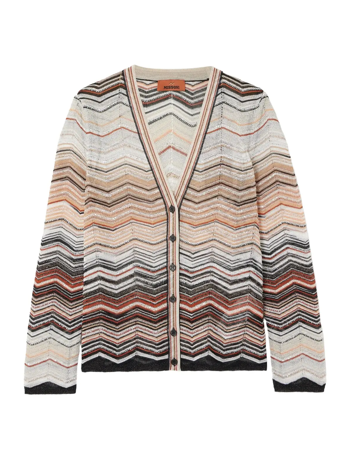 Sequin-embellished Striped Metallic Crochet-knit Cardigan Sequin-embellished Striped Metallic Crochet-knit Cardigan