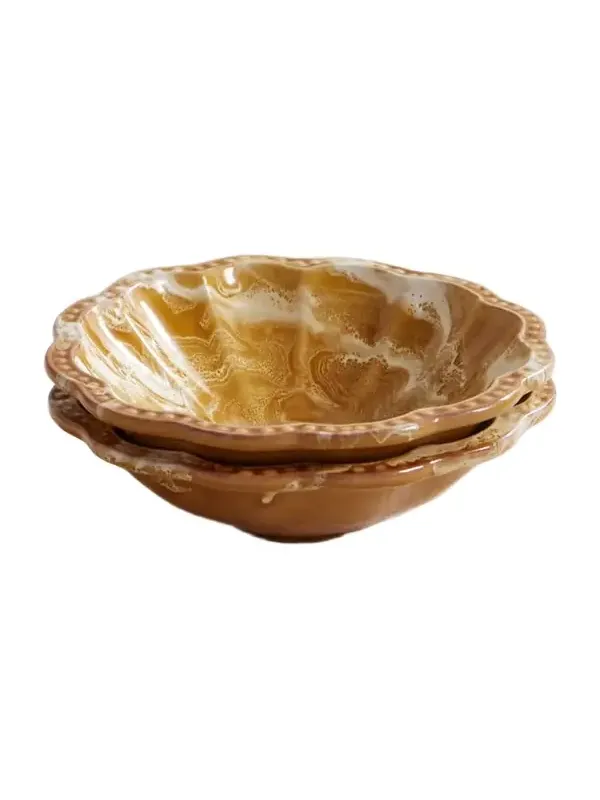 Cabana Set Of Two Small Scalloped Ceramic Bowls