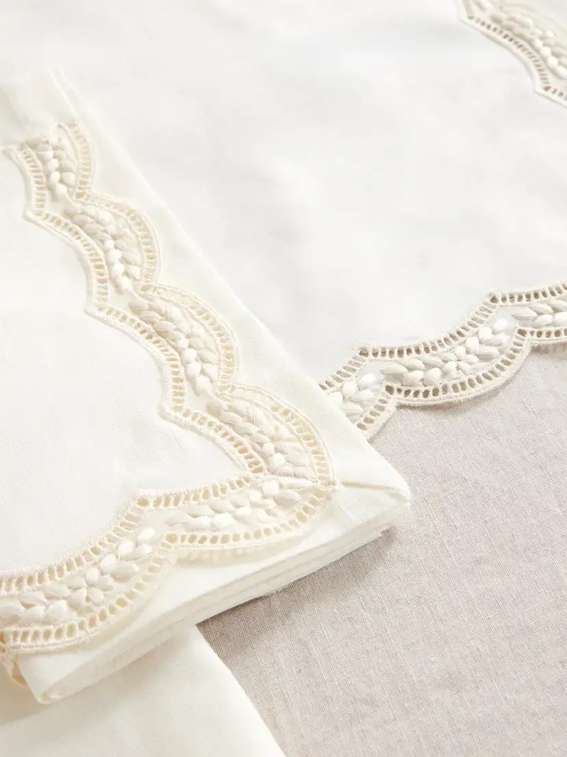 Cabana Emilia Set Of Two Scalloped Embroidered Linen Placemats And Napkins - Neutrals | Thumbnail 3 Cabana Emilia Set Of Two Scalloped Embroidered Linen Placemats And Napkins - Neutrals | Thumbnail 3