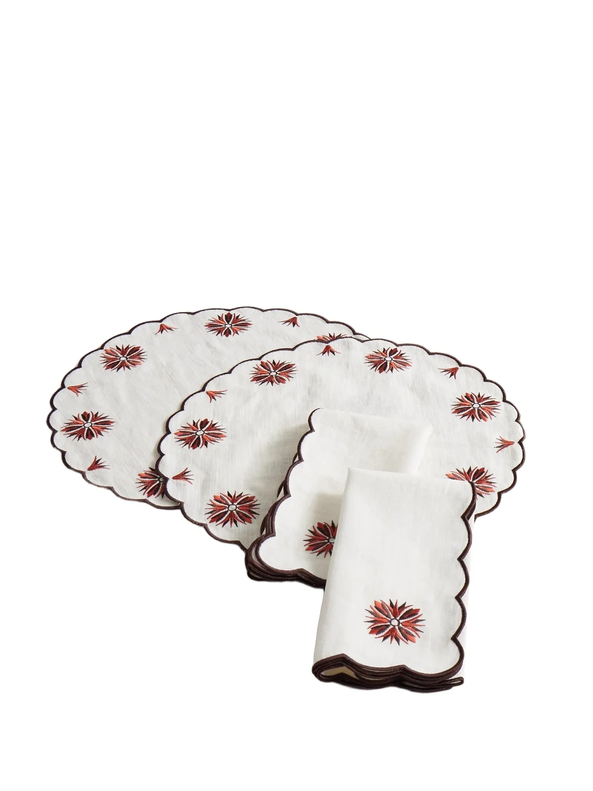 Cabana Botanica Set Of Two Embroidered Linen And Cotton-blend Placemats And Napkins - White
