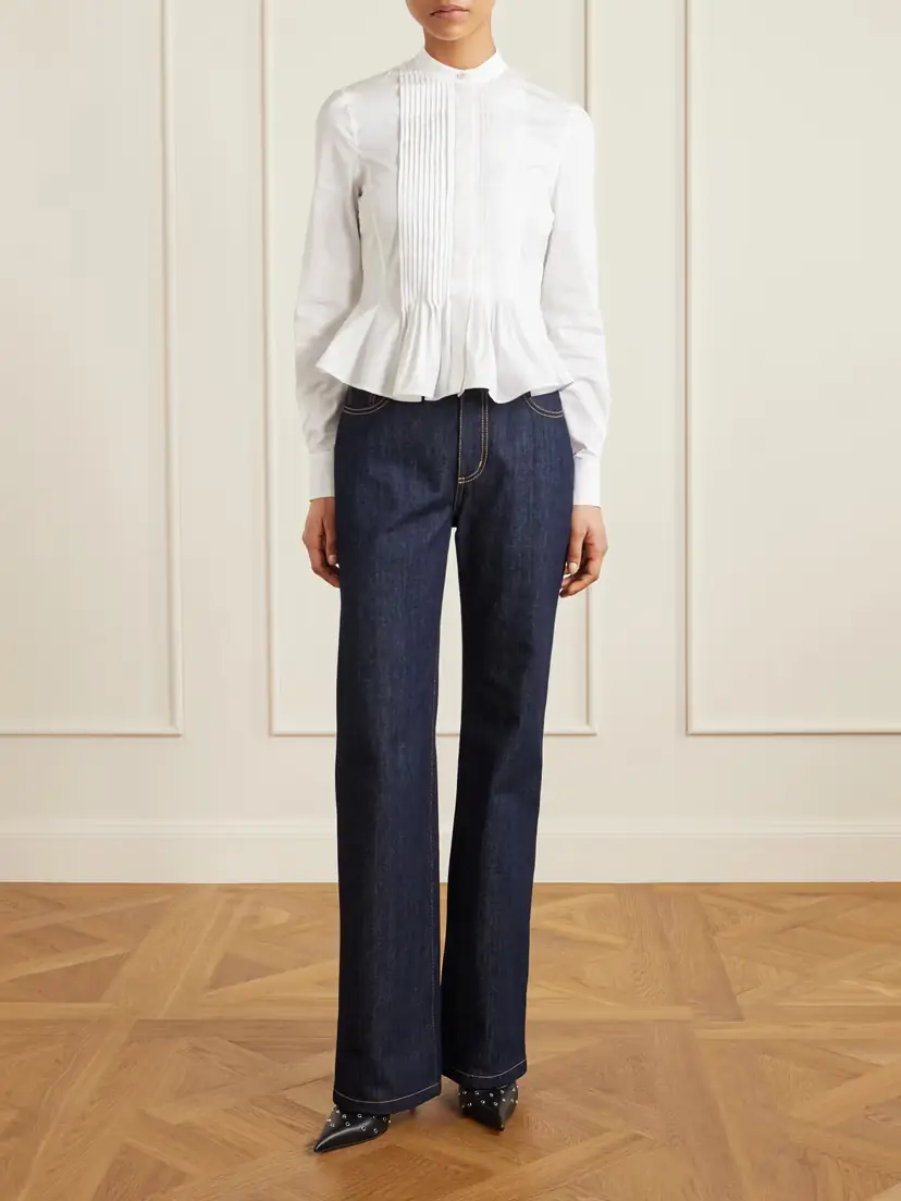 Alexander McQueen Cropped Pleated Cotton-poplin Peplum Blouse | Thumbnail 2