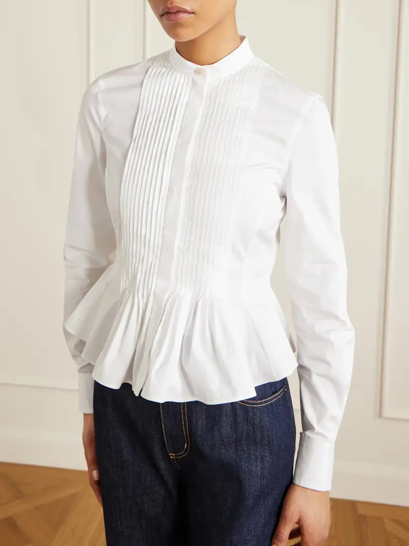 Alexander McQueen Cropped Pleated Cotton-poplin Peplum Blouse | Thumbnail 3
