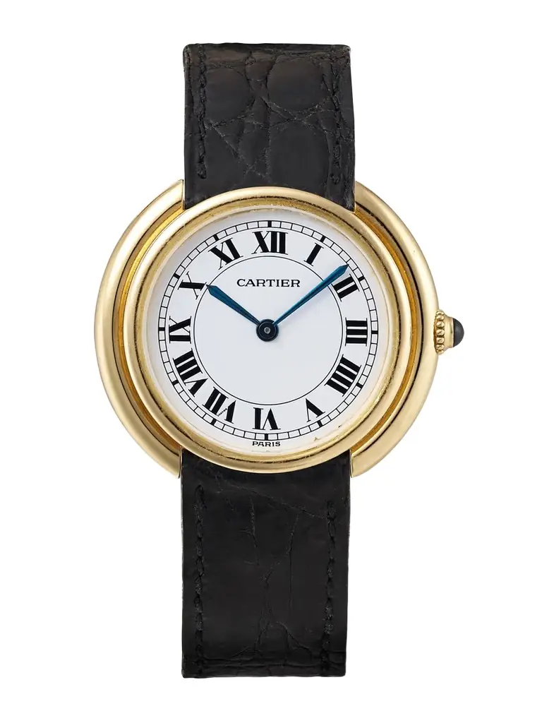 Stephanie Windsor Cartier Vintage 1970s Jumbo Vendôme 33m 18-karat Gold And Leather Watch | Thumbnail 1 Stephanie Windsor Cartier Vintage 1970s Jumbo Vendôme 33m 18-karat Gold And Leather Watch | Thumbnail 1