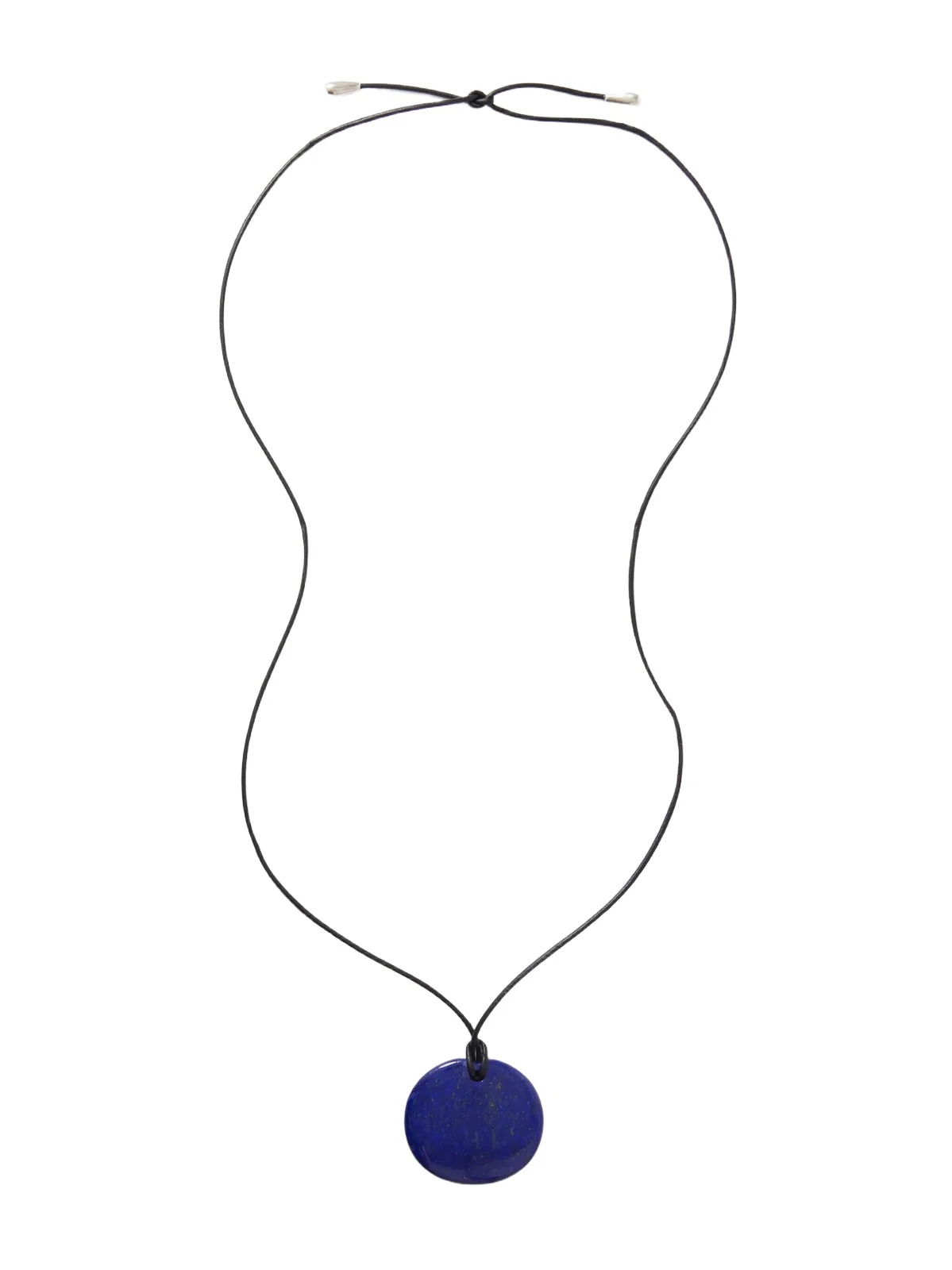 Full Moon Silver, Cord And Lapis Lazuli Necklace