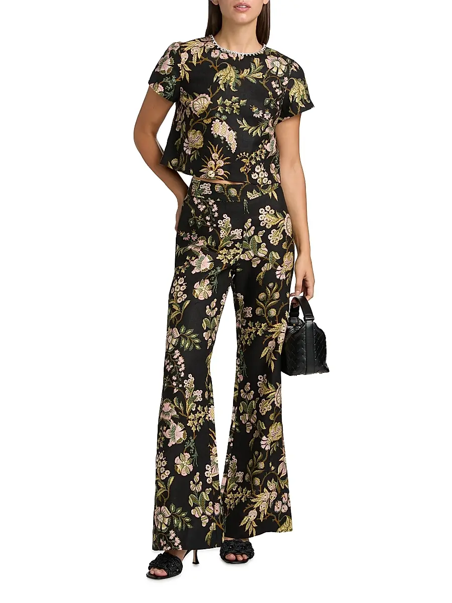 Cara Cara Women's Josephine Floral Linen Palazzo Pants | Thumbnail 2 Cara Cara Women's Josephine Floral Linen Palazzo Pants | Thumbnail 2