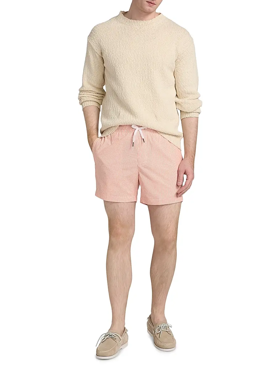 Saks Fifth Avenue Men's Seersucker Drawstring Swim Shorts - Salmon | Thumbnail 2 Saks Fifth Avenue Men's Seersucker Drawstring Swim Shorts - Salmon | Thumbnail 2