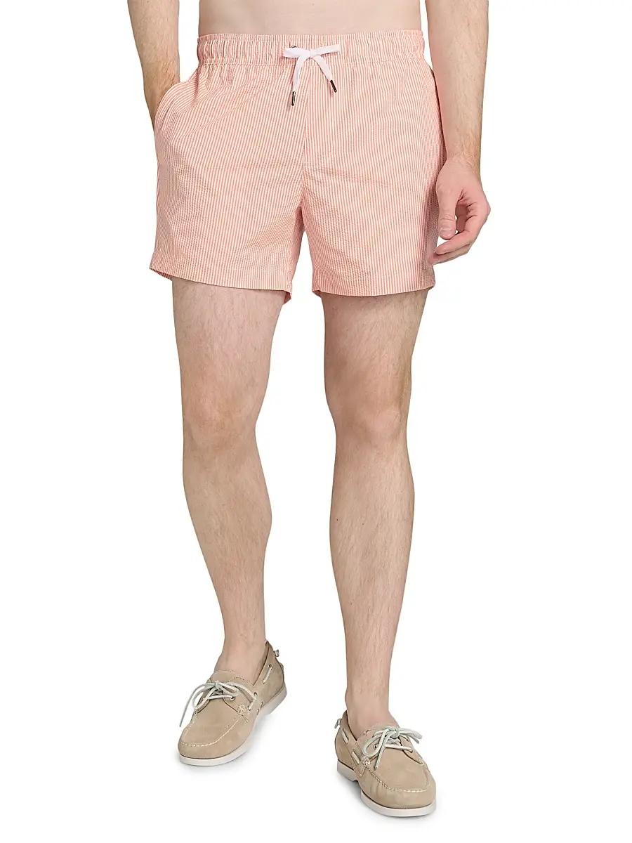 Saks Fifth Avenue Men's Seersucker Drawstring Swim Shorts - Salmon | Thumbnail 3 Saks Fifth Avenue Men's Seersucker Drawstring Swim Shorts - Salmon | Thumbnail 3