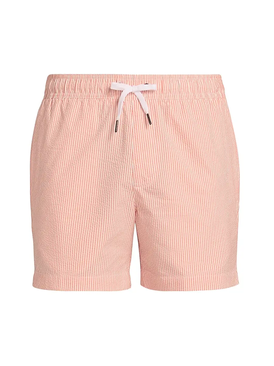 Saks Fifth Avenue Men's Seersucker Drawstring Swim Shorts - Salmon | Image 1 Saks Fifth Avenue Men's Seersucker Drawstring Swim Shorts - Salmon | Image 1