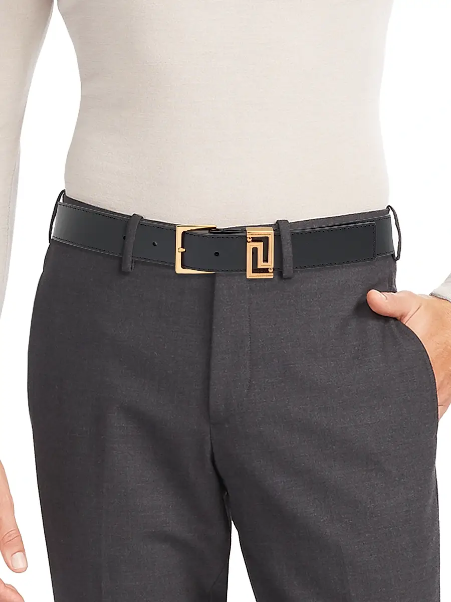 Versace Men's Greca Leather Belt - Black Gold | Thumbnail 2