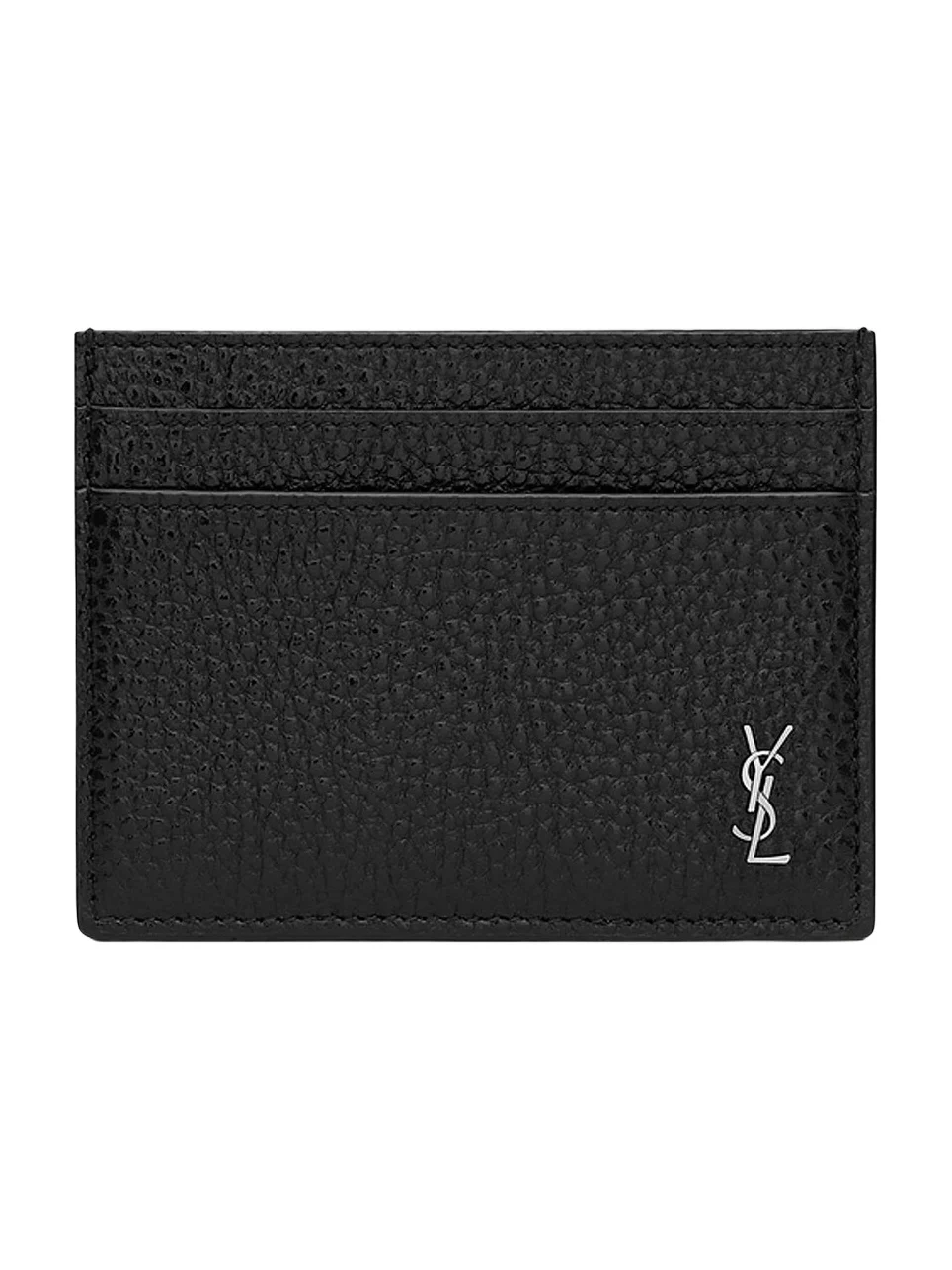Saint Laurent Men's Tiny Cassandre Card Case in Grained Leather - Black