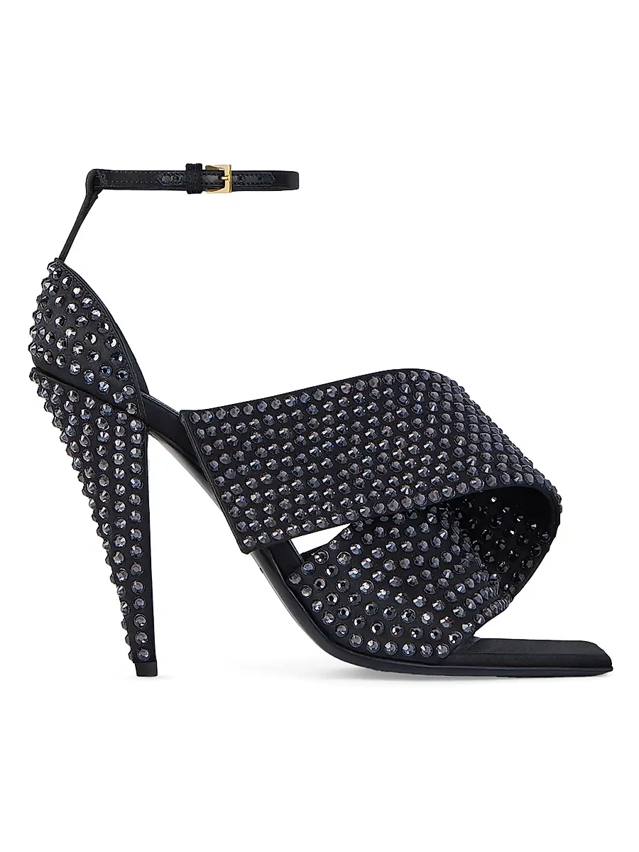 Givenchy Women's Sliced Square Heeled Sandals in Satin with Strass - Black | Image 1 Givenchy Women's Sliced Square Heeled Sandals in Satin with Strass - Black | Image 1
