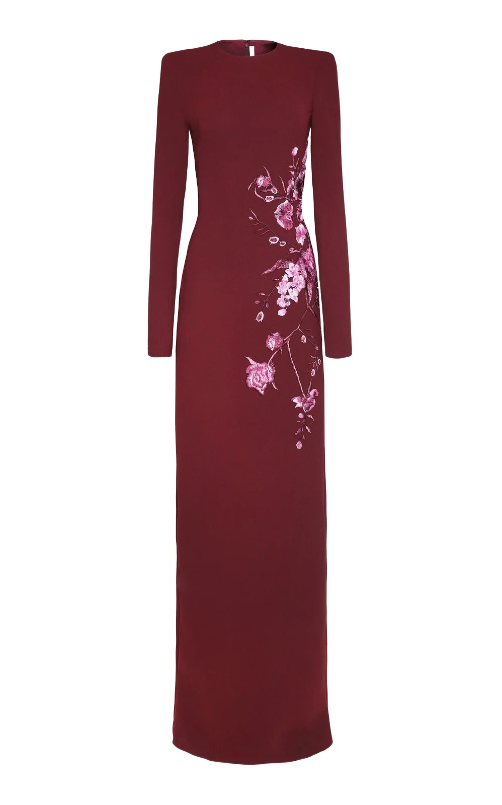 Crepe Floral Applique Long Sleeve Column Dress