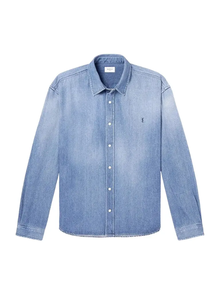 Saint Laurent Logo-Embroidered Denim Shirt - Men | Image 1 Saint Laurent Logo-Embroidered Denim Shirt - Men | Image 1