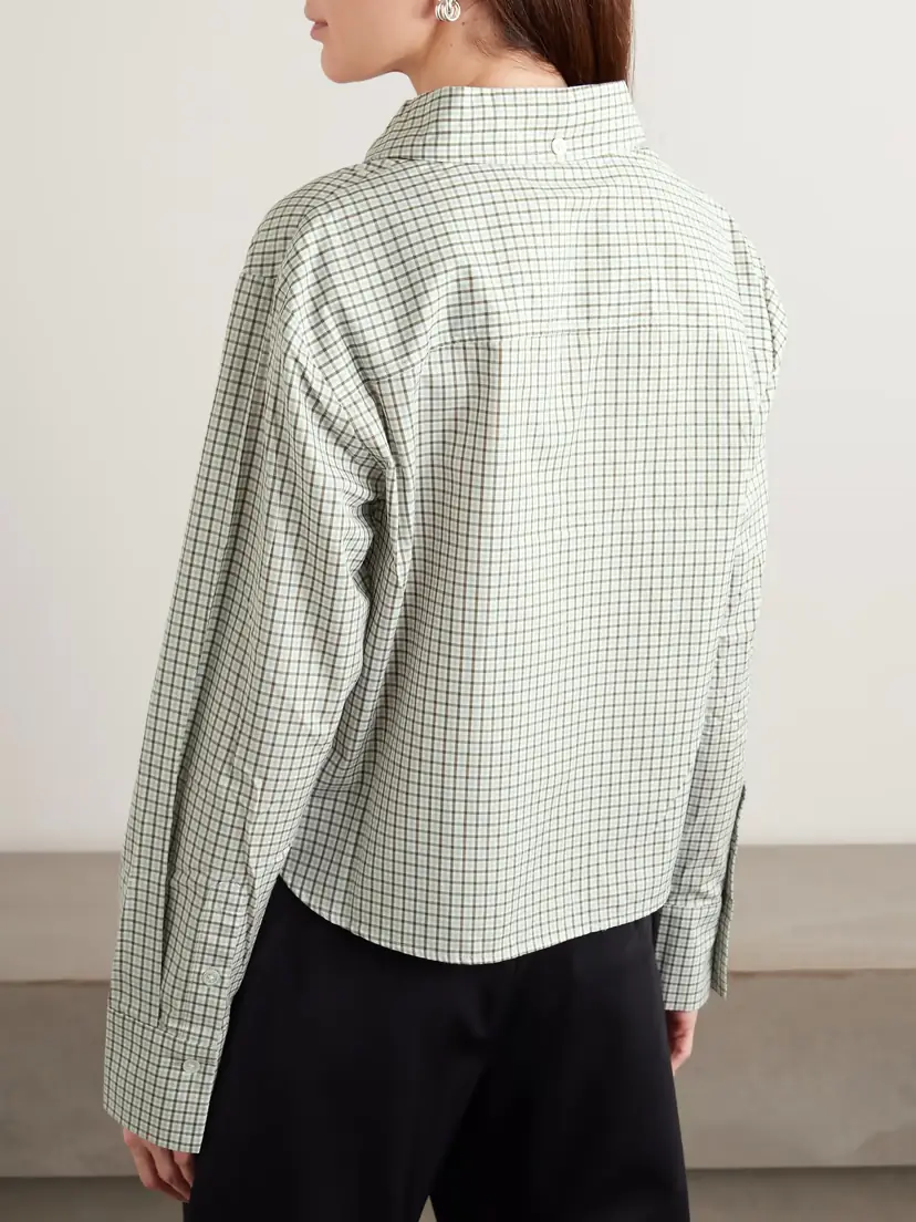 Proenza Schouler White Label Olive Cropped Checked Cotton-poplin Shirt | Thumbnail 3 Proenza Schouler White Label Olive Cropped Checked Cotton-poplin Shirt | Thumbnail 3