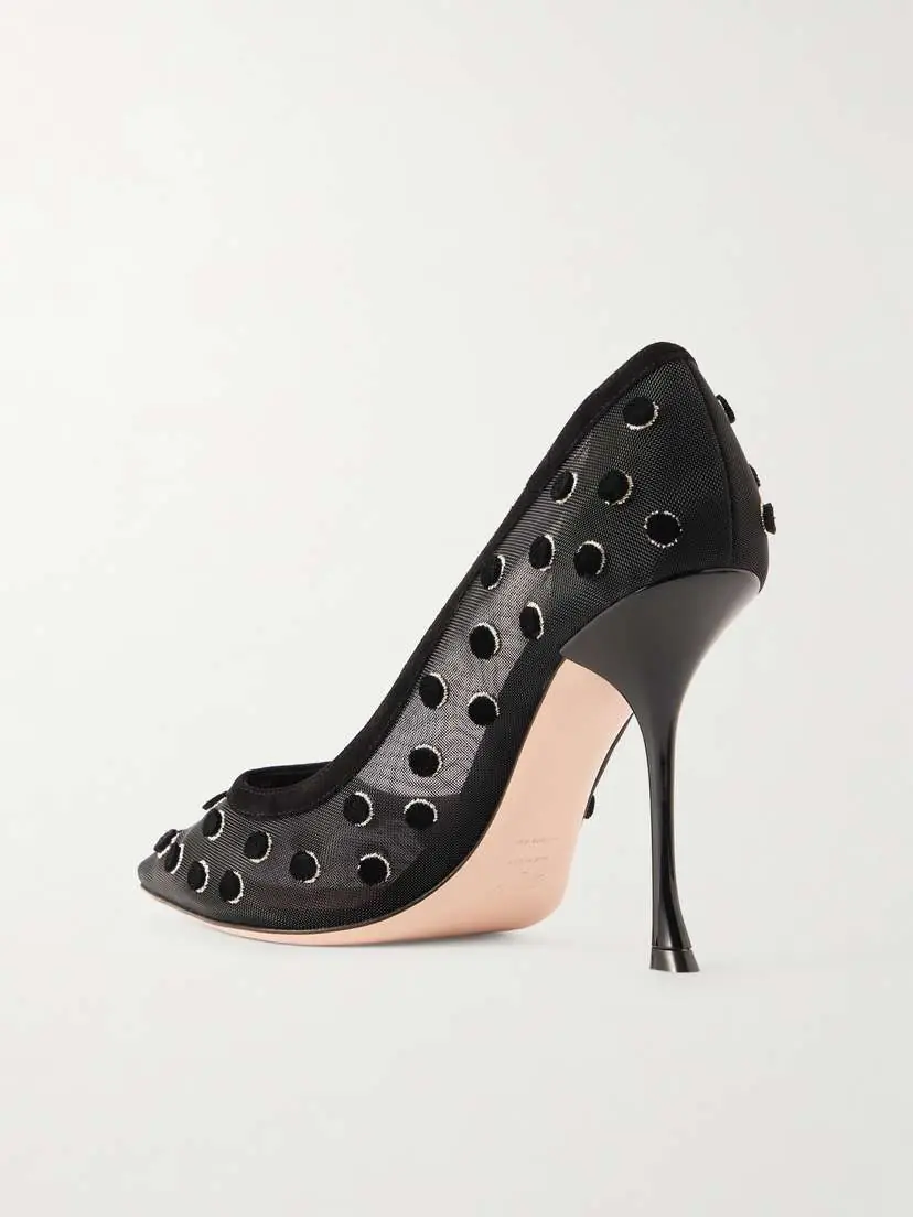 Roger Vivier I Love Vivier 100 Suede-trimmed Flocked Mesh Pumps | Thumbnail 3 Roger Vivier I Love Vivier 100 Suede-trimmed Flocked Mesh Pumps | Thumbnail 3