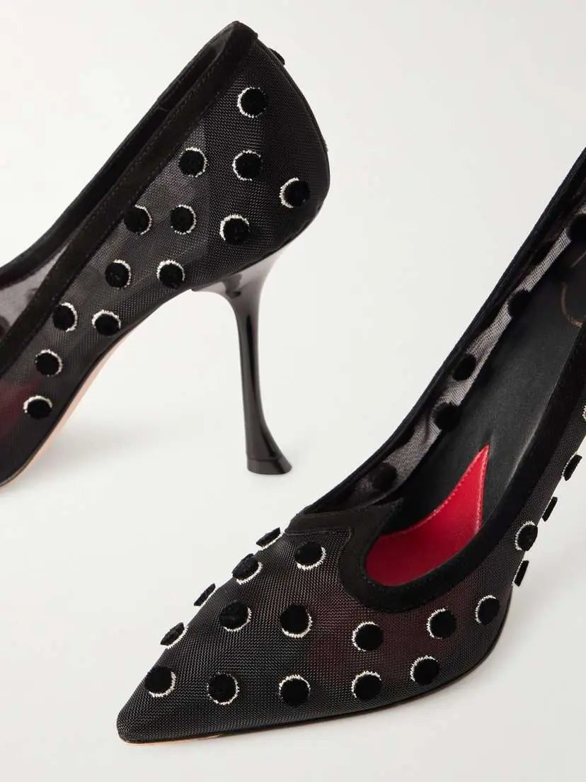 Roger Vivier I Love Vivier 100 Suede-trimmed Flocked Mesh Pumps | Thumbnail 5 Roger Vivier I Love Vivier 100 Suede-trimmed Flocked Mesh Pumps | Thumbnail 5