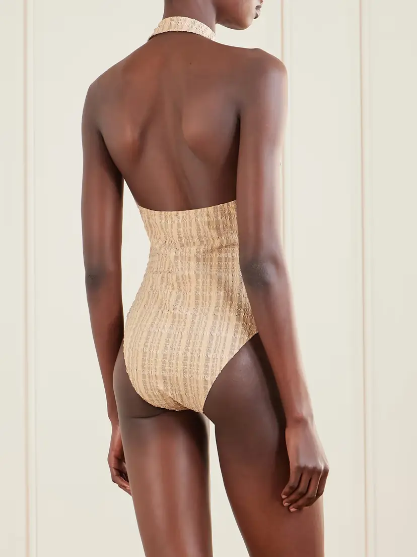 Lisa Marie Fernandez Checked Seersucker Halterneck Swimsuit | Thumbnail 3