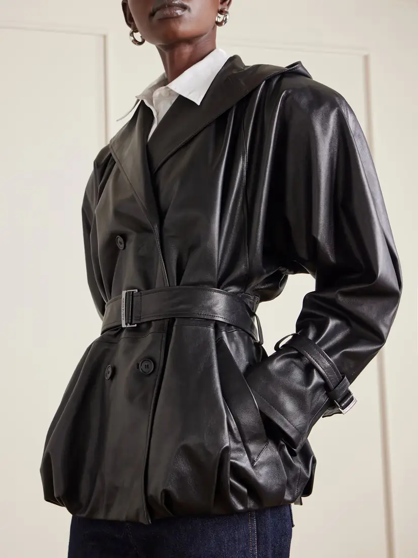 Magda Butrym Double-breasted Belted Hooded Leather Jacket | Thumbnail 4