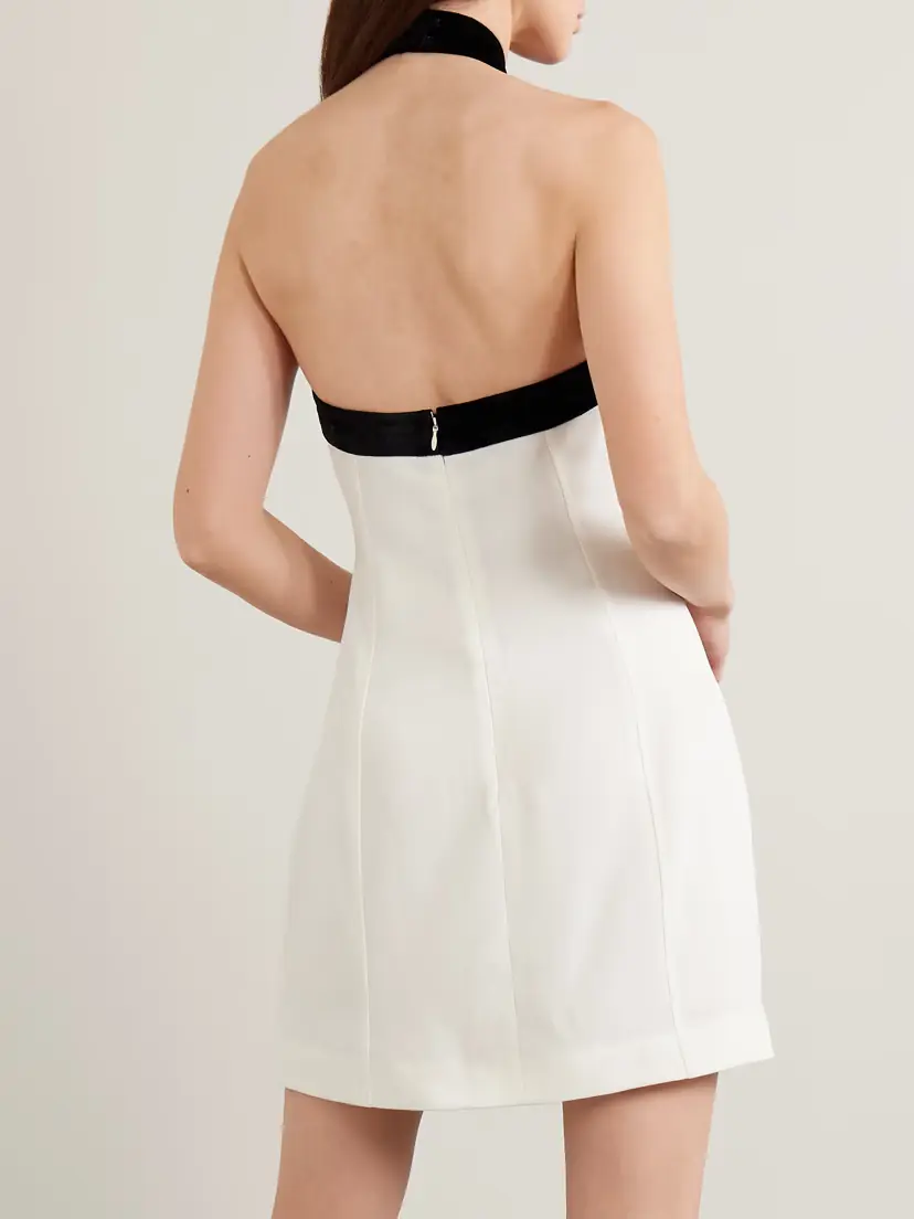 Simkhai Jolie Bow-detailed Velvet-trimmed Crepe Mini Dress | Thumbnail 3