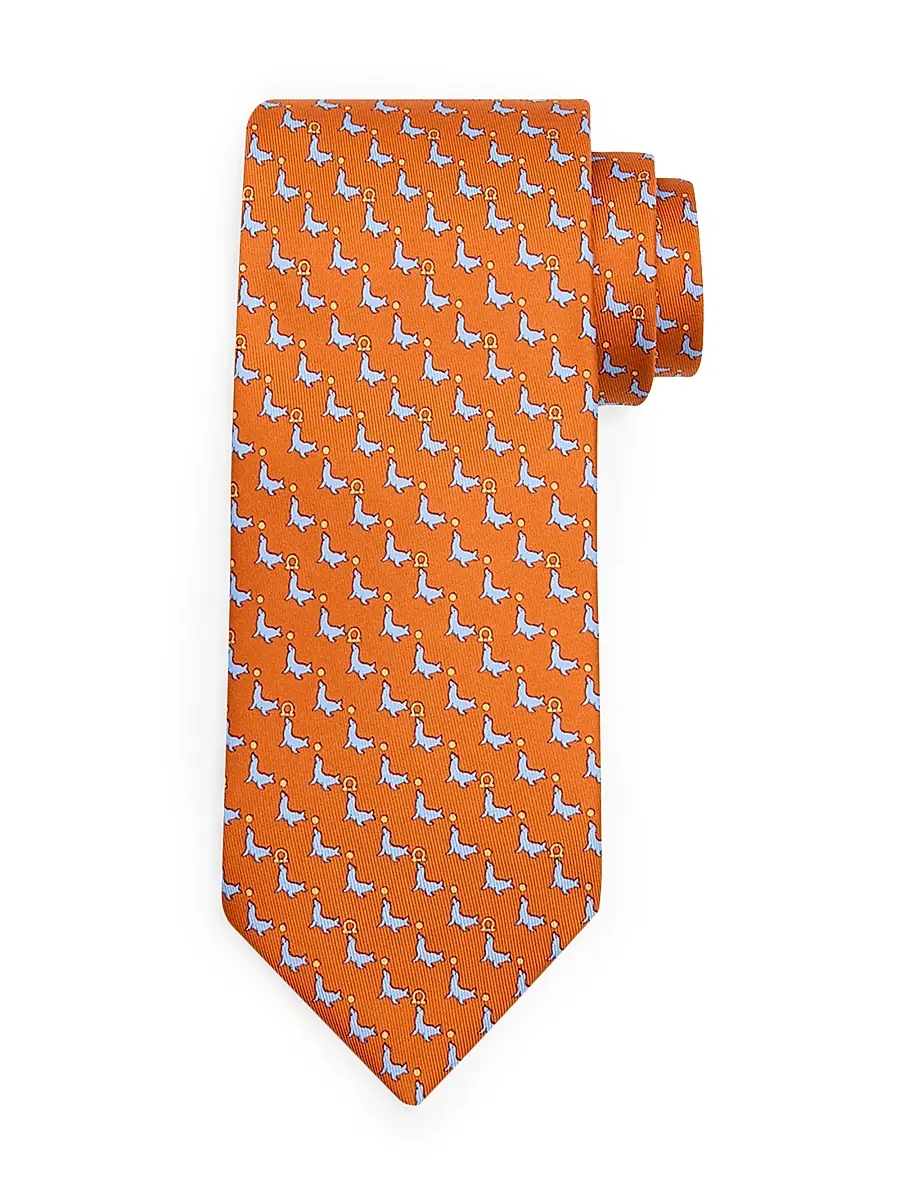 Men's Silk Seal & Gancini Logo Tie - Orange